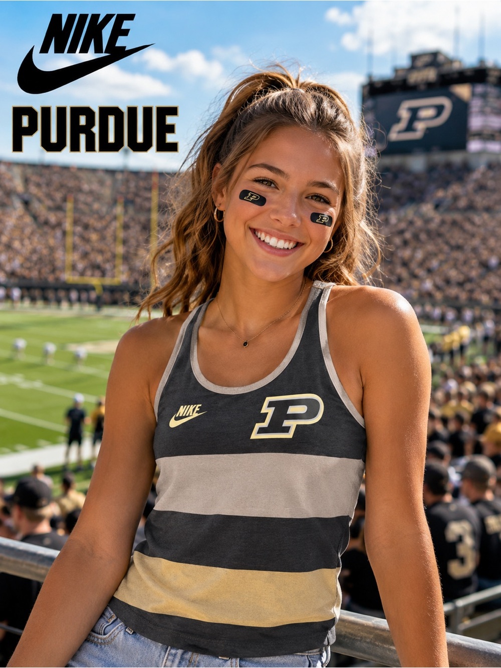 Purdue Nike Charcoal Tank with Light Gray/gold Trim women's size large